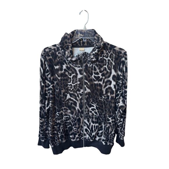 Michael Kors 3X Velour Leopard Print Zip Jacket Plus Size EUC Cozy Luxe - Picture 1 of 7